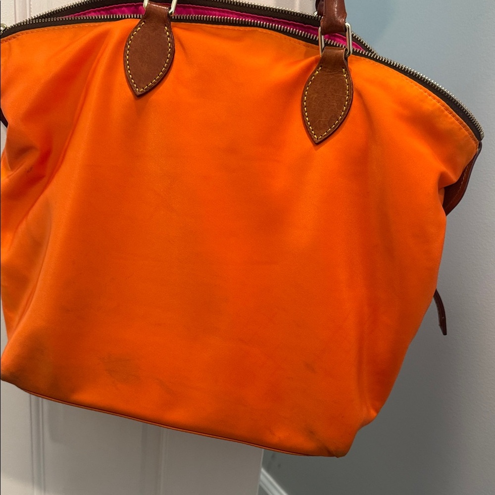 Dooney & Bourke Vibrant Orange Tote with Brown Handles - Picture 4 of 8